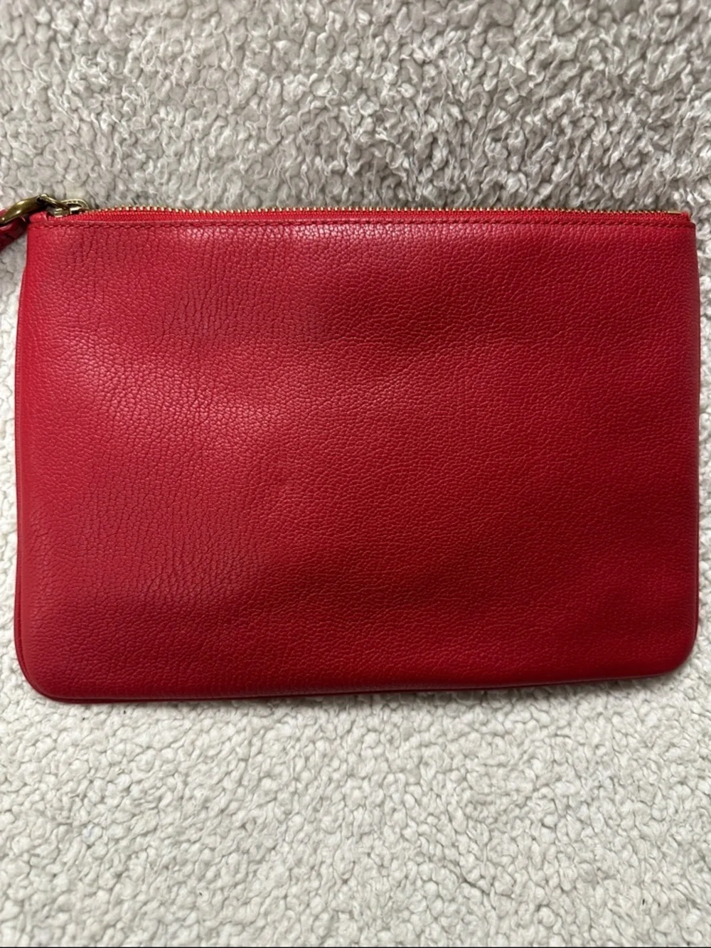 Ralph Lauren Millbrook Pouch Large Wristlet Deep Red Pebbled Leather NWT